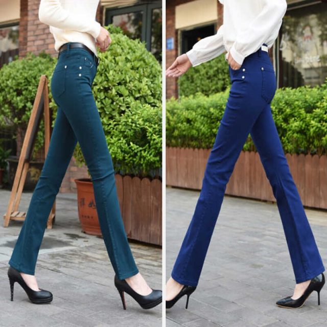 Women’s Casual Candy Micro-flared Pants 2020 New Arrival 95% Cotton Elastic Slim Skinny Pants Women’s Stretch Pencil Trousers