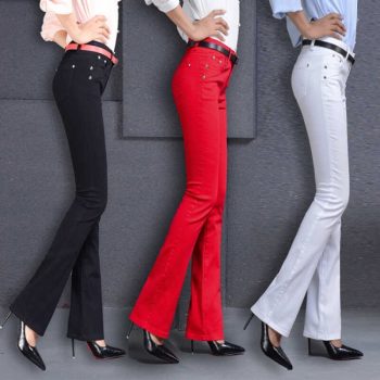 Women's Casual Candy Micro-flared Pants 2020 New Arrival 95% Cotton Elastic Slim Skinny Pants Women's Stretch Pencil Trousers