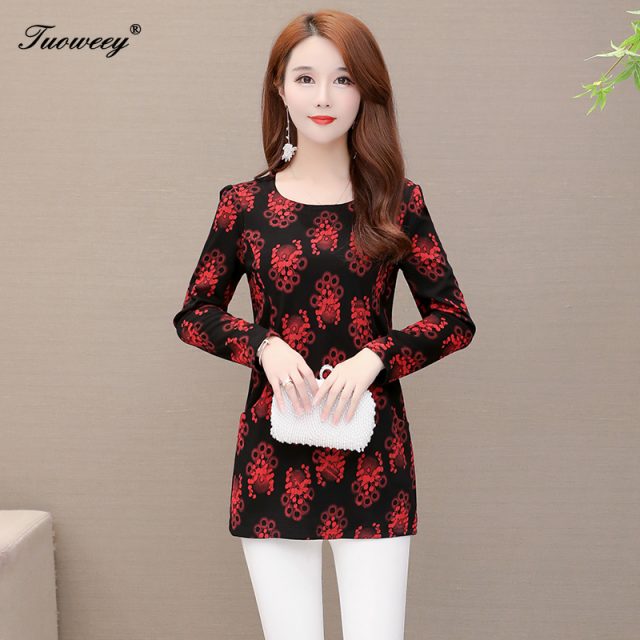 Women spring floral Blouses Top 2020 Plus Size 5XL Mother Clothes long Sleeve loose O-neck Floral Shirts Blusas