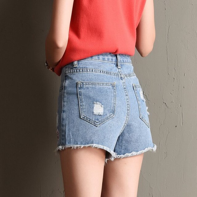 2020 Euro Style Women Denim Shorts Vintage mid Waist embroidery Jeans Shorts Street Wear Sexy Wide Leg Shorts For Summer