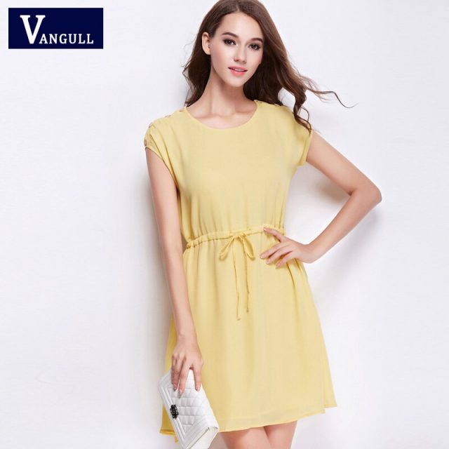 2017 commute summer styles dresses sleeveless solid waist to cultivate temperament vintage chiffon dress