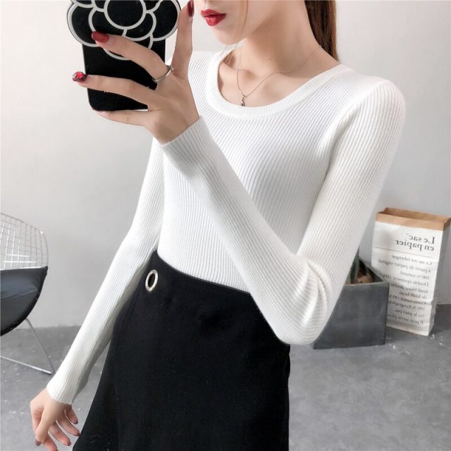 Winter Knitting Sweater Pullovers Women Long Sleeve Tops O-neck Knitted Sweater Chic Women Clothes Female Casual Sweaters BBE016