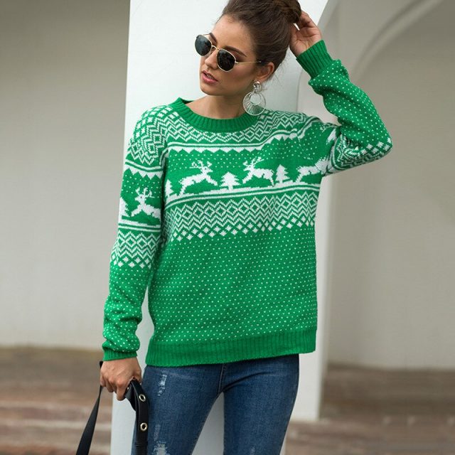 Christmas Women Sweater 2019 Elk Print Pullover Sweaters Autumn Winter Tops Clothing Female Long Sleeve Knit Casual Tops BMY003
