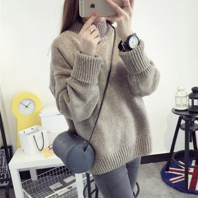 Autumn And Winter Korean version Solid color thick line Half high collar Pullover Female Loose Thicken Women’s sweater PZ01