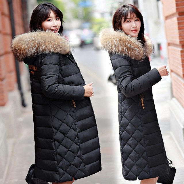 2019 Warm Puffer Jacket Woman Winter Parka Female Cotton Wadded Coat Plus Size Long Fur Collar Slim Outwear Snow Clothing Okd491