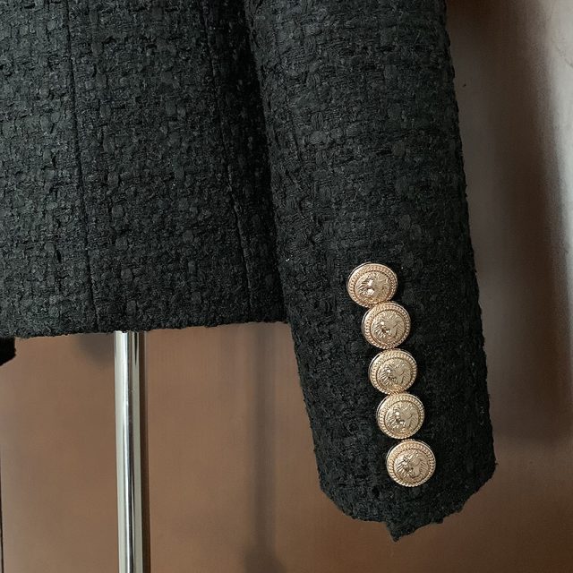 HIGH STREET Newest Runway 2019 Designer Blazer Women’s Lion Metal Buttons Cotton Blend Tweed Blazer Coat