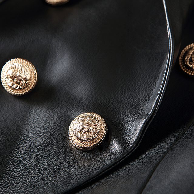 HIGH STREET Newest Baroque Fashion 2019 Designer Blazer Jacket Women’s Lion Metal Buttons Faux Leather Blazer Outer Coat