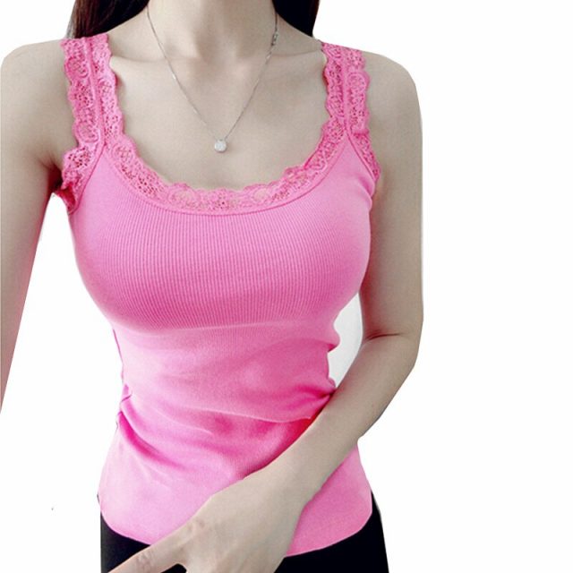 2019 Newest Summer Girl Women Lace Top Tank  Cotton Camisole Cami Shirt Ladies Sexy Slim Vest Tops sleeveless T shirt