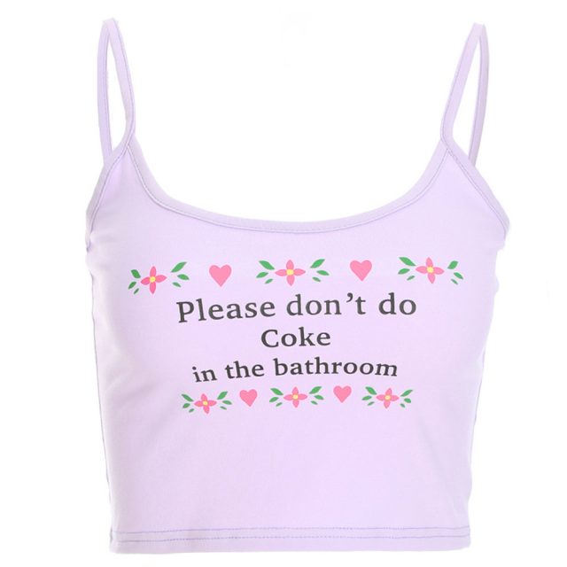 SAGACE Slash neck Vest Please don’t do coke in the bathroom cropTank Tops Letter Print Vest Camisole Summer Ladies Short Tops