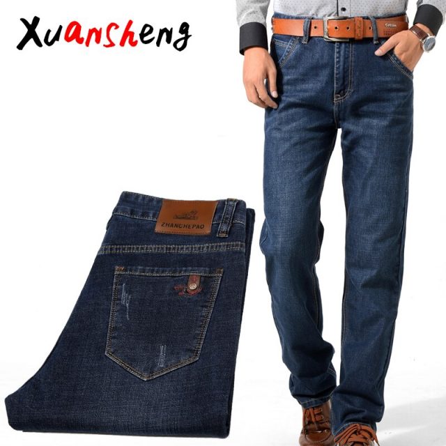 Xuan Sheng straight tube men’s jeans 2019 blue black stretch brand classic trousers fashion cat claws streetwear clothes jeans