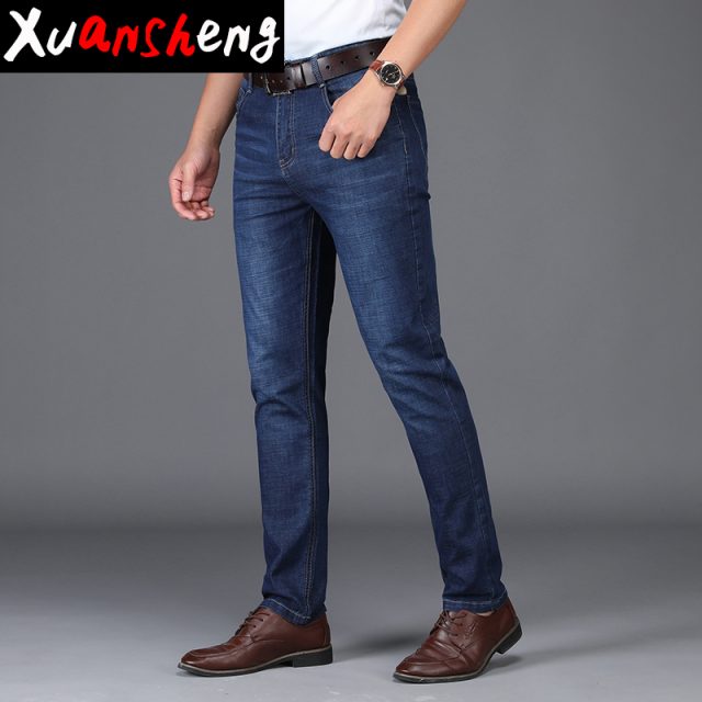 Xuanshen thin men’s jeans 2019 classic new youth British style summer slim straight stretch casual blue streetwear fashion jeans