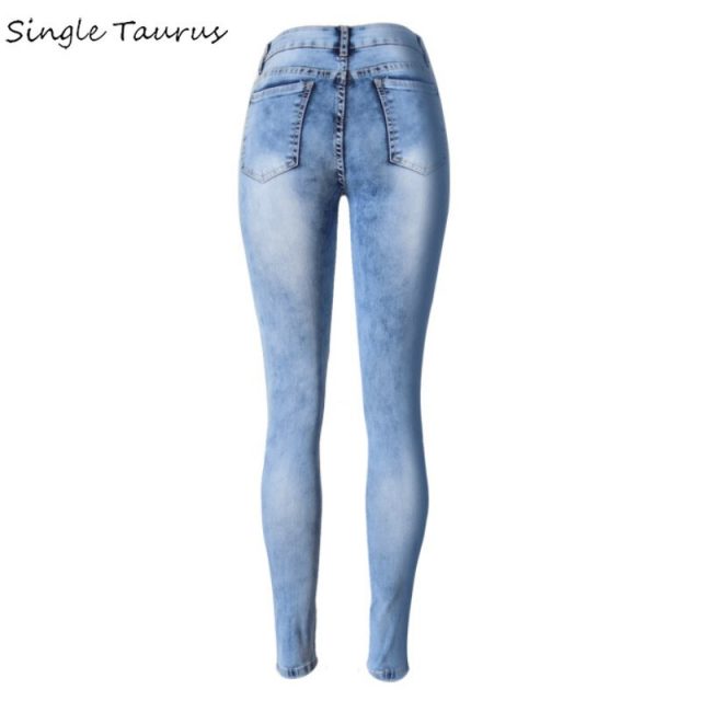 2020 Spring Washed Bleached Skinny Jeans Elasticity Slim Denim Pants Pantalon Femme Vintage Hole Blue Ripped Jeans for Mujer