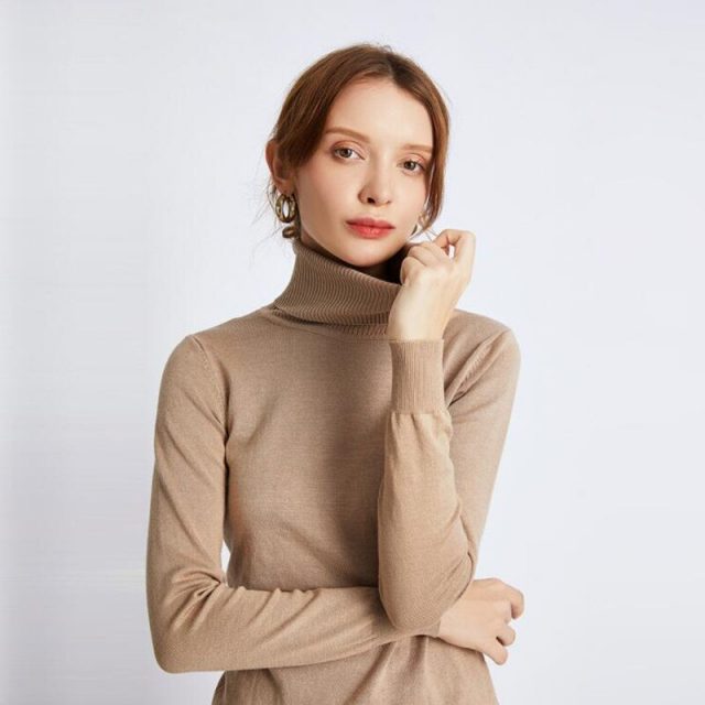 On sale 2019 autumn winter Women Knitted Turtleneck Sweater Casual Soft polo-neck Jumper Fashion Slim Femme Elasticity Pullovers