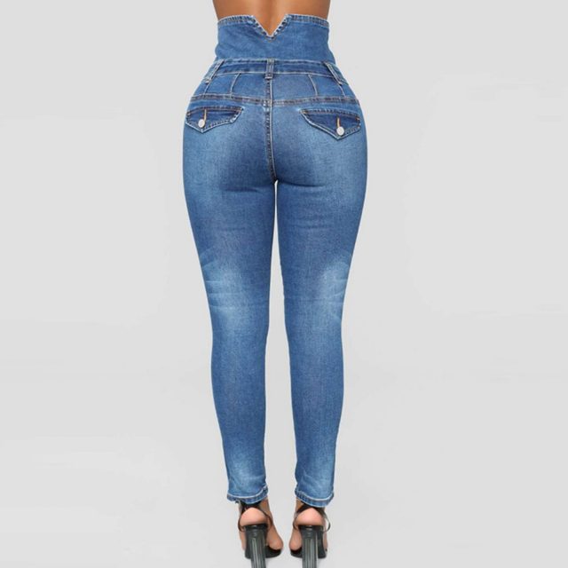 Womens Jeans High Waist Skinny Pants Regular Elastic Waist Pencil Pants Casual Plus Size Jeans For Women Cowboy Trousers#g30