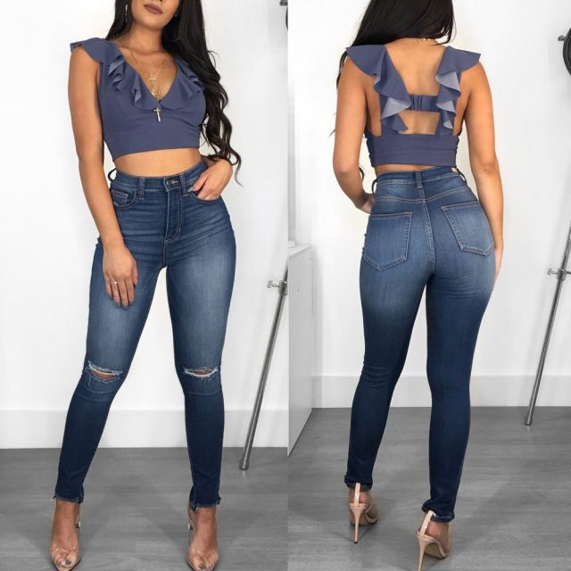 Blue Ripped Jeans Women’s Tight-fitting Slim Pencil Pants 2020 Fall Best-selling High-quality Plus Size Feminine Pants