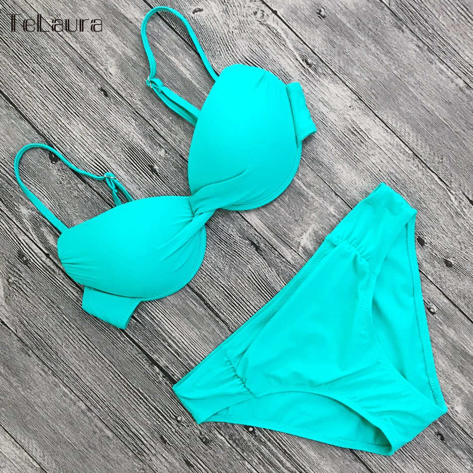 Bikini Set 2018 Push Up Swimwear Women Retro Swimsuit Solid Plus Size Swimwear Vintage Bikinis Women Biquini Bathing Suit M-XXXL