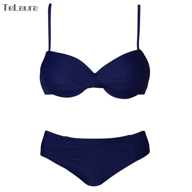 Bikini Set 2018 Push Up Swimwear Women Retro Swimsuit Solid Plus Size Swimwear Vintage Bikinis Women Biquini Bathing Suit M-XXXL