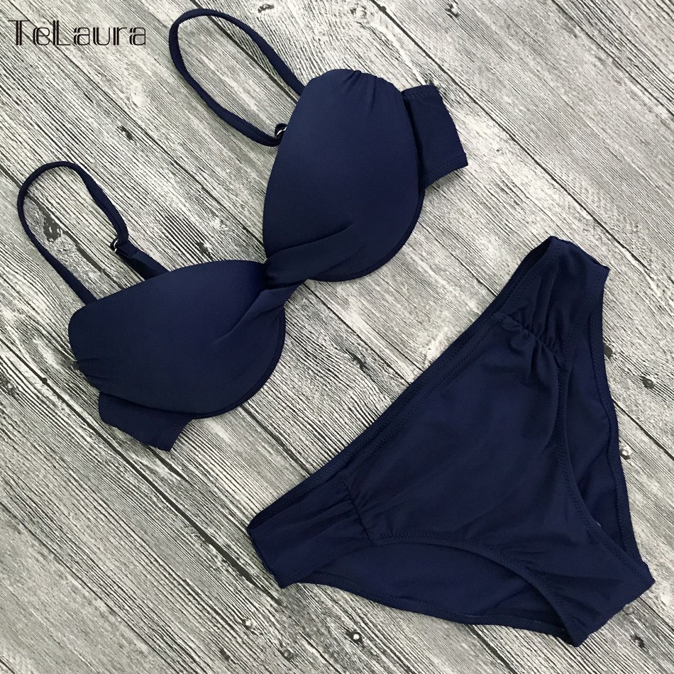 Bikini Set 2018 Push Up Swimwear Women Retro Swimsuit Solid Plus Size Swimwear Vintage Bikinis Women Biquini Bathing Suit M-XXXL