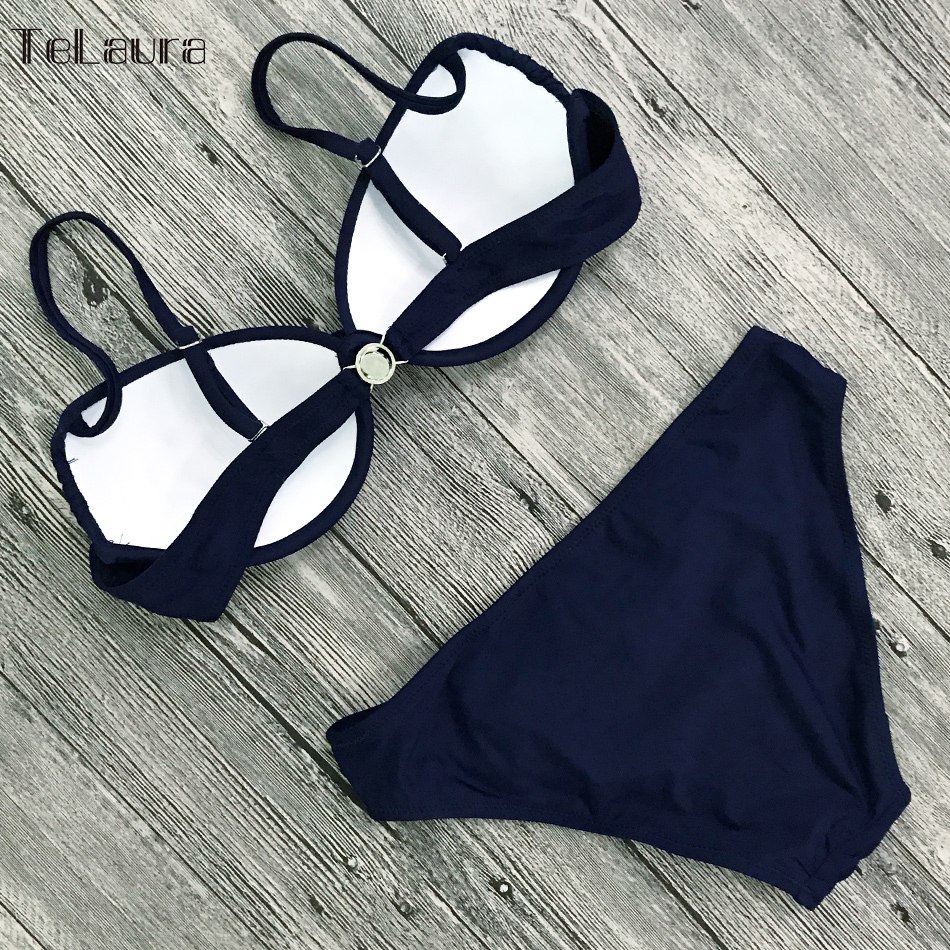 Bikini Set 2018 Push Up Swimwear Women Retro Swimsuit Solid Plus Size Swimwear Vintage Bikinis Women Biquini Bathing Suit M-XXXL