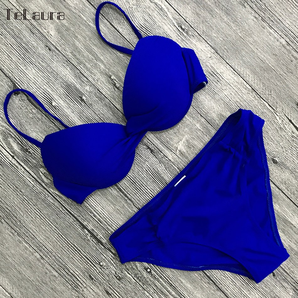 Bikini Set 2018 Push Up Swimwear Women Retro Swimsuit Solid Plus Size Swimwear Vintage Bikinis Women Biquini Bathing Suit M-XXXL