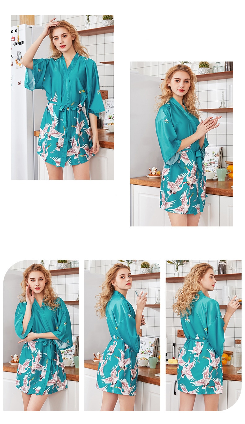 Fashion Women's Summer Mini Kimono Robe Lady Rayon Bath Gown Yukata Nightgown Sleepwear Sleepshirts Pijama Mujer Size M-XXL