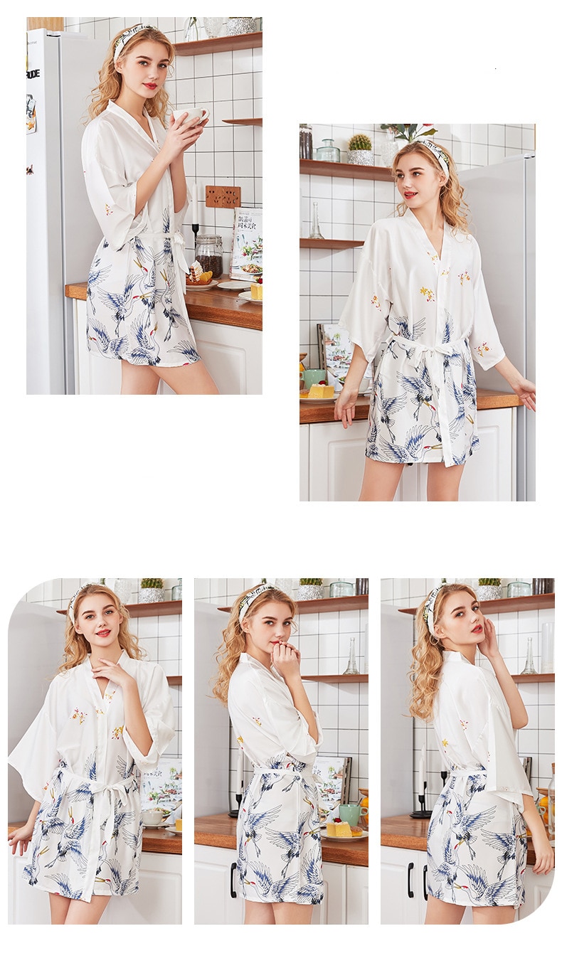 Fashion Women's Summer Mini Kimono Robe Lady Rayon Bath Gown Yukata Nightgown Sleepwear Sleepshirts Pijama Mujer Size M-XXL