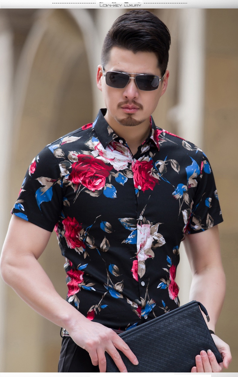 HCXY 2018 Summer Fashion Mens Shirt Slim Fit Short Sleeve Floral Shirt Mens Clothing Trend Mens Casual Flower Shirts Size M-7XL