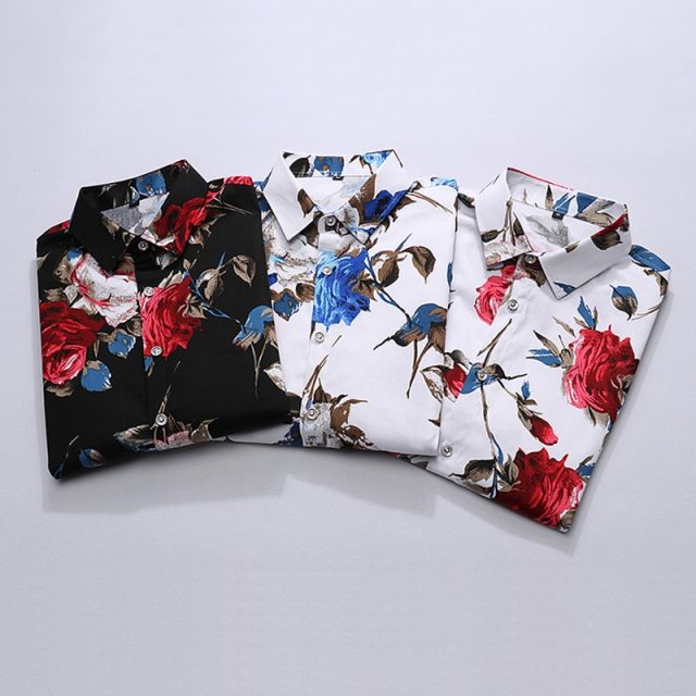 HCXY 2018 Summer Fashion Mens Shirt Slim Fit Short Sleeve Floral Shirt Mens Clothing Trend  Mens Casual Flower Shirts Size M-7XL