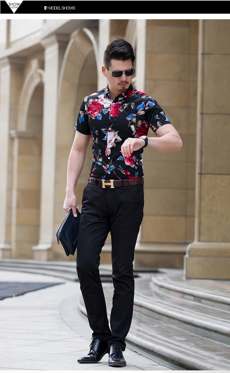 HCXY 2018 Summer Fashion Mens Shirt Slim Fit Short Sleeve Floral Shirt Mens Clothing Trend Mens Casual Flower Shirts Size M-7XL