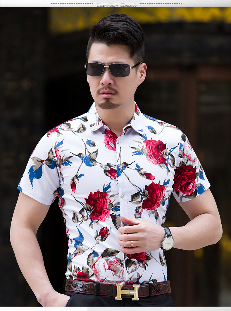 HCXY 2018 Summer Fashion Mens Shirt Slim Fit Short Sleeve Floral Shirt Mens Clothing Trend Mens Casual Flower Shirts Size M-7XL