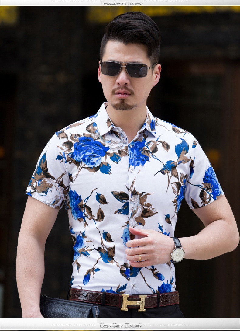 HCXY 2018 Summer Fashion Mens Shirt Slim Fit Short Sleeve Floral Shirt Mens Clothing Trend Mens Casual Flower Shirts Size M-7XL