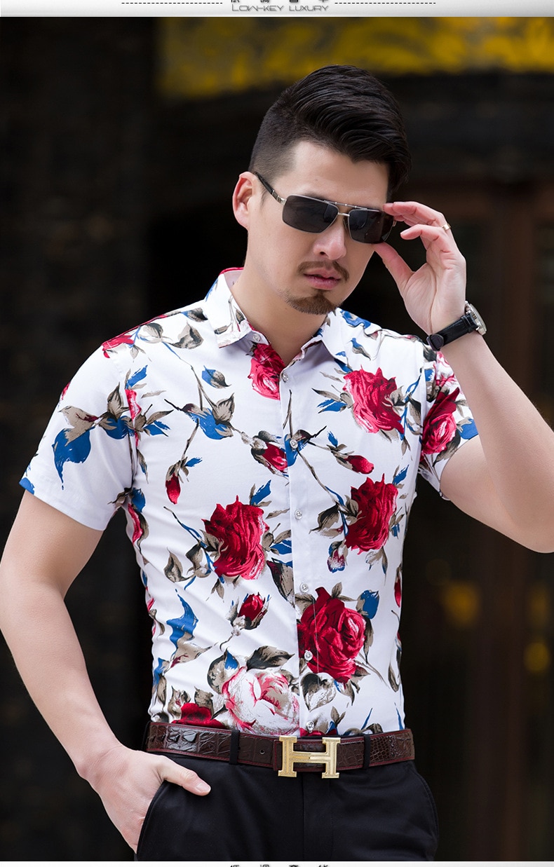 HCXY 2018 Summer Fashion Mens Shirt Slim Fit Short Sleeve Floral Shirt Mens Clothing Trend Mens Casual Flower Shirts Size M-7XL