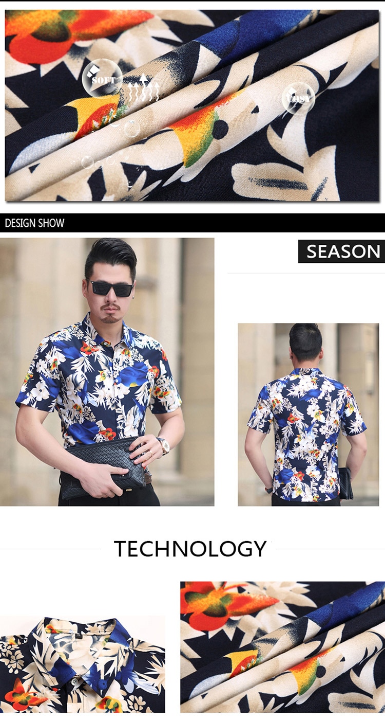 HCXY 2018 Summer Fashion Mens Shirt Slim Fit Short Sleeve Floral Shirt Mens Clothing Trend Mens Casual Flower Shirts Size M-7XL