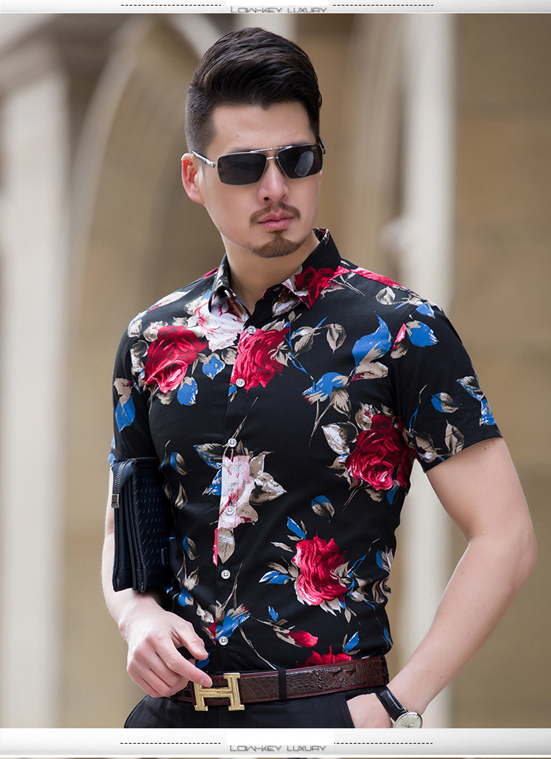 HCXY 2018 Summer Fashion Mens Shirt Slim Fit Short Sleeve Floral Shirt Mens Clothing Trend Mens Casual Flower Shirts Size M-7XL