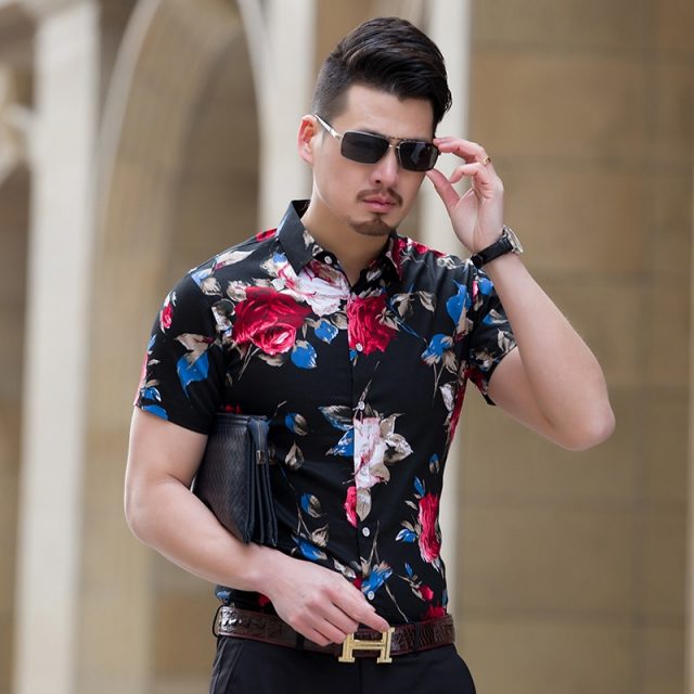 HCXY 2018 Summer Fashion Mens Shirt Slim Fit Short Sleeve Floral Shirt Mens Clothing Trend  Mens Casual Flower Shirts Size M-7XL