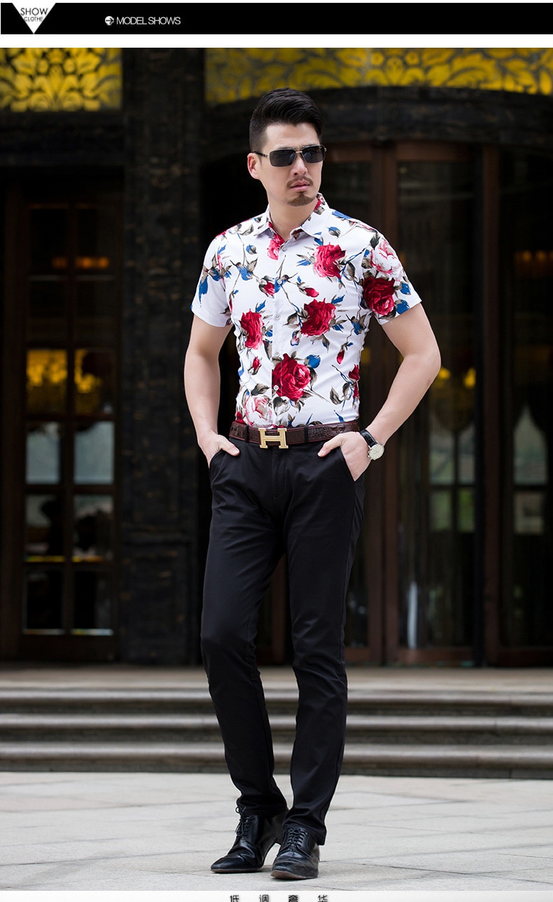 HCXY 2018 Summer Fashion Mens Shirt Slim Fit Short Sleeve Floral Shirt Mens Clothing Trend Mens Casual Flower Shirts Size M-7XL