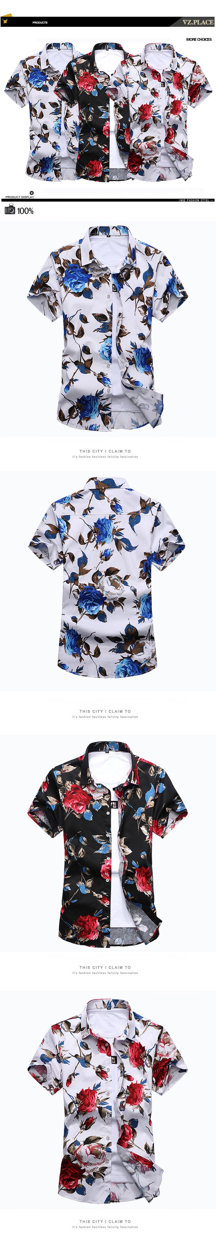 HCXY 2018 Summer Fashion Mens Shirt Slim Fit Short Sleeve Floral Shirt Mens Clothing Trend Mens Casual Flower Shirts Size M-7XL