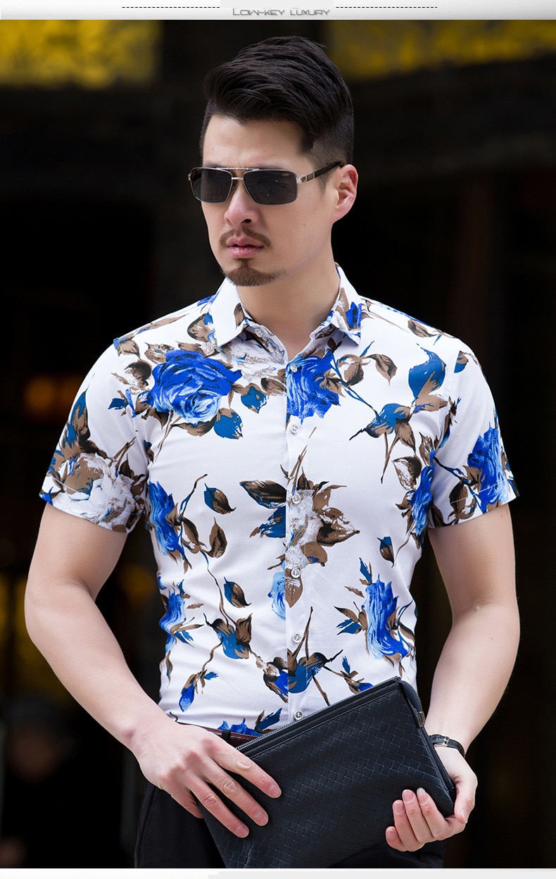 HCXY 2018 Summer Fashion Mens Shirt Slim Fit Short Sleeve Floral Shirt Mens Clothing Trend Mens Casual Flower Shirts Size M-7XL