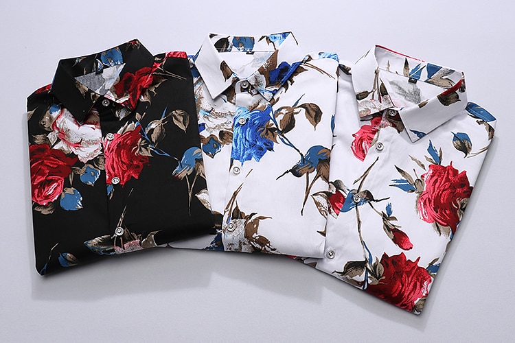 HCXY 2018 Summer Fashion Mens Shirt Slim Fit Short Sleeve Floral Shirt Mens Clothing Trend Mens Casual Flower Shirts Size M-7XL