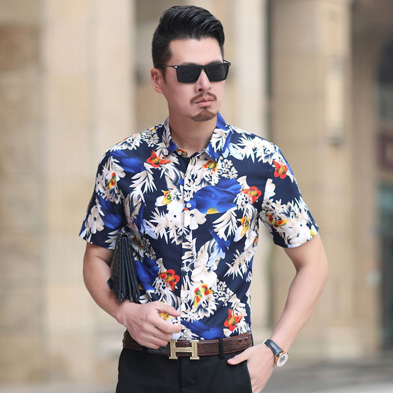 HCXY 2018 Summer Fashion Mens Shirt Slim Fit Short Sleeve Floral Shirt Mens Clothing Trend Mens Casual Flower Shirts Size M-7XL