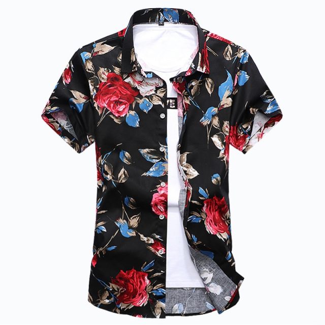 HCXY 2018 Summer Fashion Mens Shirt Slim Fit Short Sleeve Floral Shirt Mens Clothing Trend  Mens Casual Flower Shirts Size M-7XL