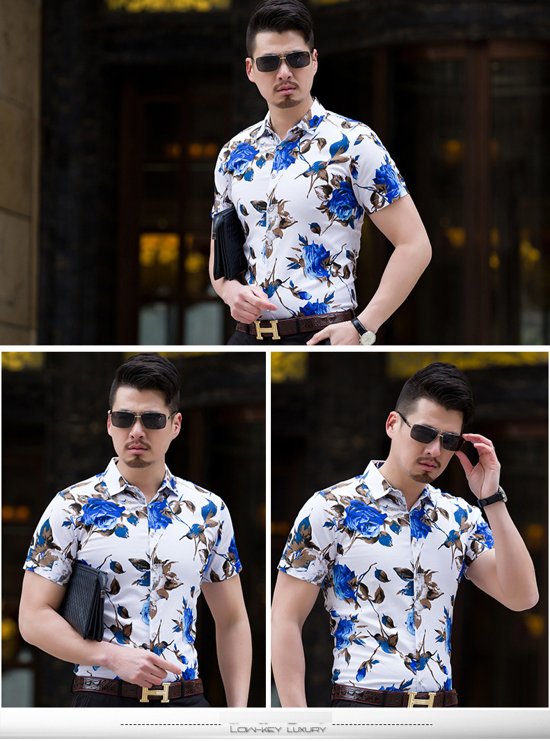 HCXY 2018 Summer Fashion Mens Shirt Slim Fit Short Sleeve Floral Shirt Mens Clothing Trend Mens Casual Flower Shirts Size M-7XL