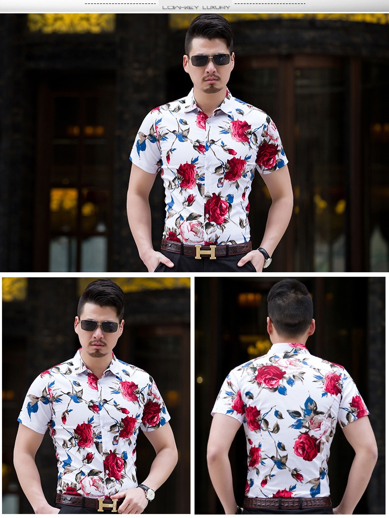 HCXY 2018 Summer Fashion Mens Shirt Slim Fit Short Sleeve Floral Shirt Mens Clothing Trend Mens Casual Flower Shirts Size M-7XL