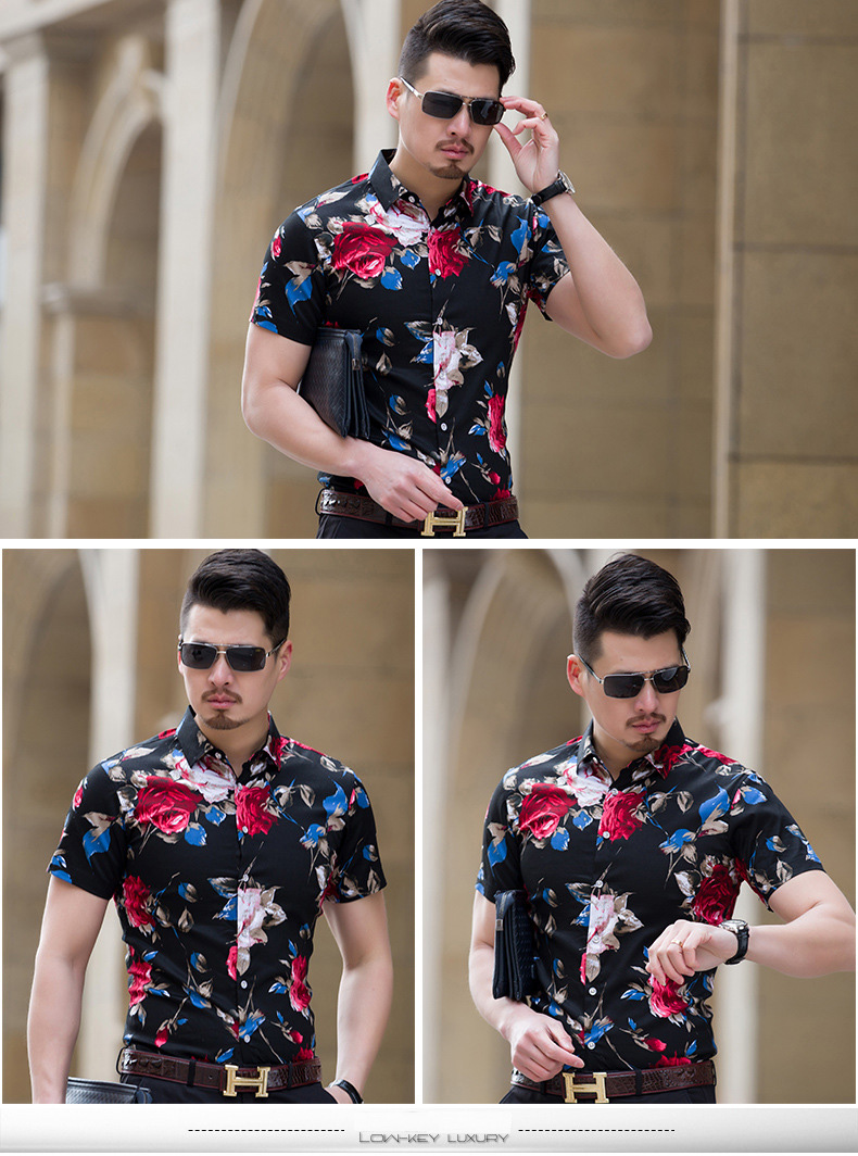 HCXY 2018 Summer Fashion Mens Shirt Slim Fit Short Sleeve Floral Shirt Mens Clothing Trend Mens Casual Flower Shirts Size M-7XL