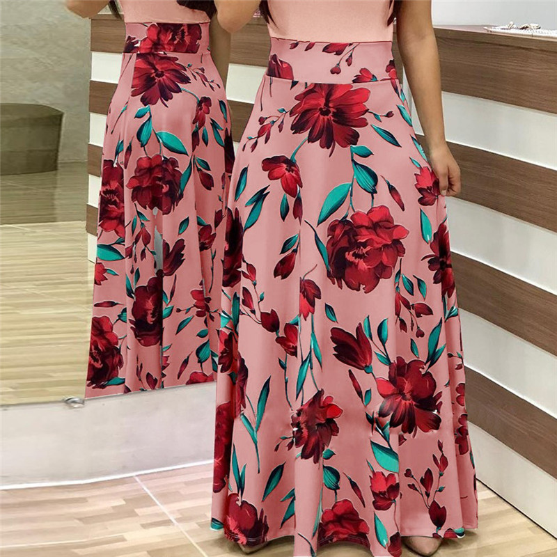 2018 Long Dress Women Summer Boho Beach Patchwork Floral Print Short Sleeve Dress Fashion Elegant Ladies Party Maxi Dresses 2018 Long Dress Women Summer Boho Beach Patchwork Floral Print Short Sleeve Dress Fashion Elegant Ladies Party Maxi Dresses
