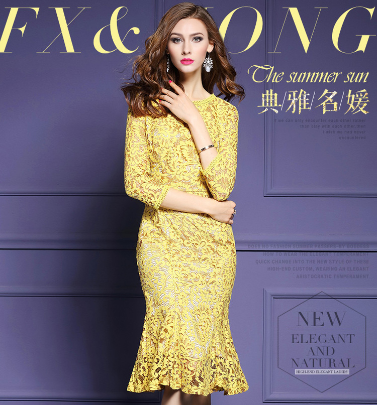 Lguc.H 2018 Luxury Lace Dress Autumn Wrap Dress Noodles Elegant Lady Evening Party Dress Women Clothes Trendy Clothing Yellow XL Lguc.H 2018 Luxury Lace Dress Autumn Wrap Dress Noodles Elegant Lady Evening Party Dress Women Clothes Trendy Clothing Yellow XL