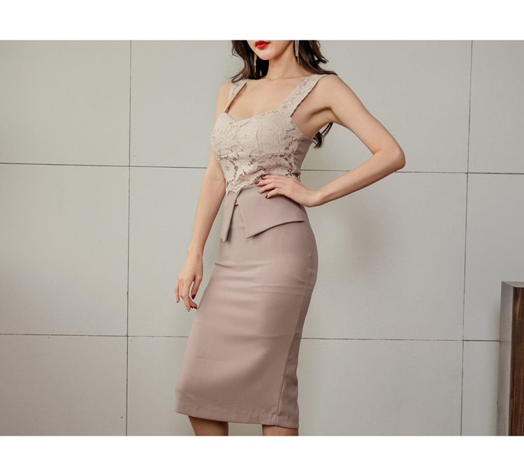 H Han Queen Halter Strapless Summer OL Lace Pencil Dress 2018 New Fashion Sexy V Collar Sleeveless Vintage Club Party Dresses