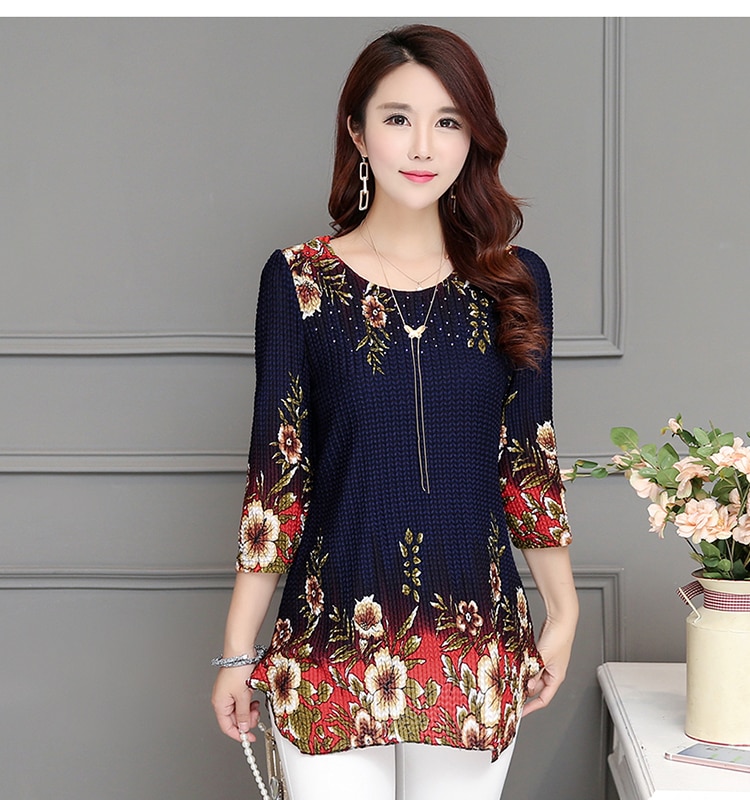2019 New Arrival Fashion Summer Three Quarter Slim floral long Shirt Female Casual Slim Color Plus Size elegant Printed Blouse 2019 New Arrival Fashion Summer Three Quarter Slim floral long Shirt Female Casual Slim Color Plus Size elegant Printed Blouse