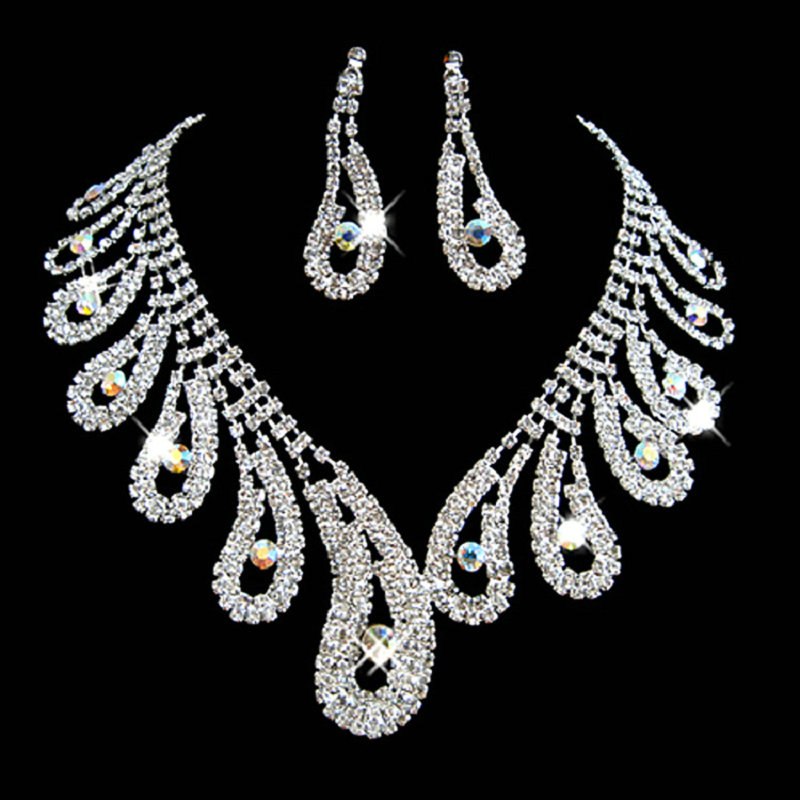 4 PCS Luxury Wedding Bridal Jewelry Sets for Brides Women Necklace Bracelet Ring Earring Set Elastic Rope Silver Crystal Jewelry