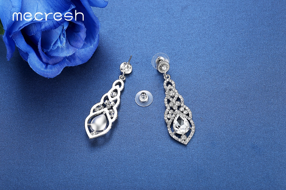 Mecresh Clear Crystal Bridal Jewelry Sets Teardrop Bracelet Earrings Sets Wedding Jewelry for Women Classic Style EH444+SL051